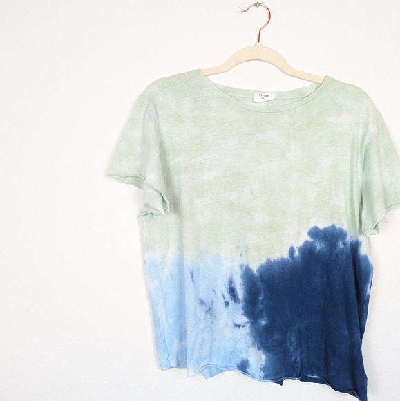 Re/Done Blue Mint Tie Dye Classic Cotton Roll Hem Tee Size M - Picture 3 of 7
